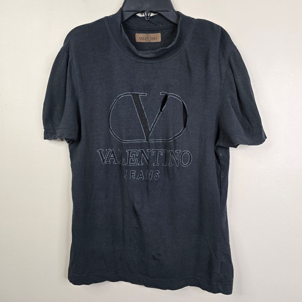 Valentino Jeans Womens Short Sleeve Damaged Burnout Tee Small